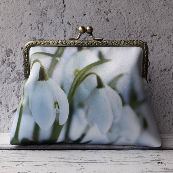 White Snowdrop Flowers Floral  Satin Clutch Bag Wedding Gift for He
