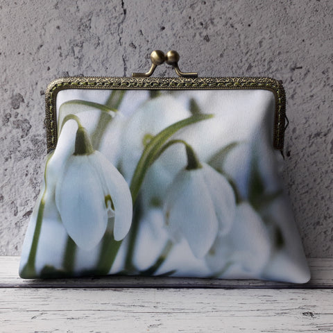White Snowdrop Flowers Floral  Satin Clutch Bag Wedding Gift for He