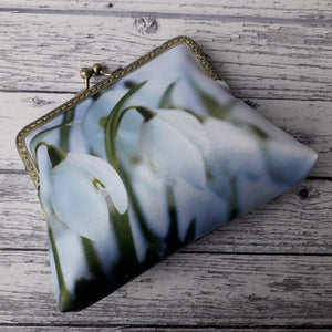 White Snowdrop Flowers Floral  Satin Clutch Bag Wedding Gift for He