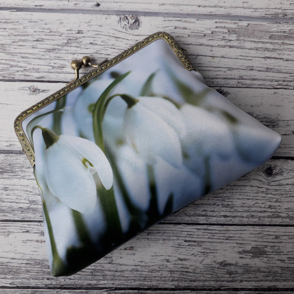 White Snowdrop Flowers Floral  Satin Clutch Bag Wedding Gift for He