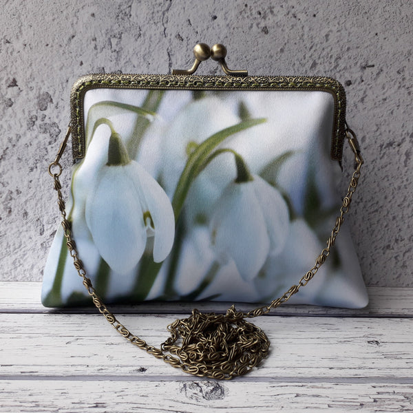 White Snowdrop Flowers Floral  Satin Clutch Bag Wedding Gift for He