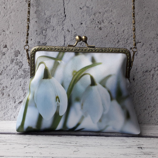 White Snowdrop Flowers Floral  Satin Clutch Bag Wedding Gift for He