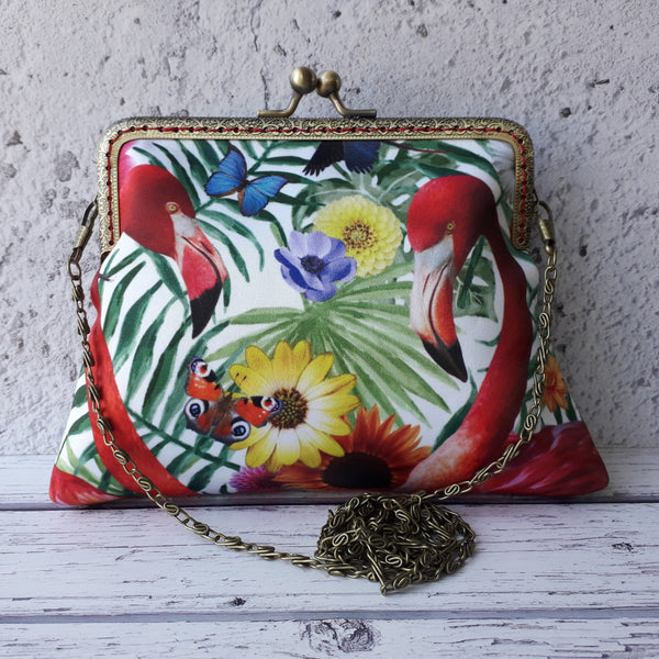 Tropical Blue Hummingbird and Butterfly Floral Satin Clutch Bag