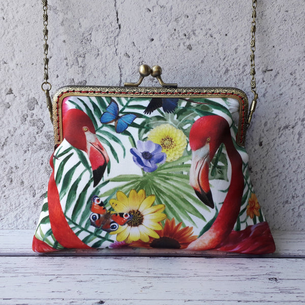 Tropical Blue Hummingbird and Butterfly Floral Satin Clutch Bag