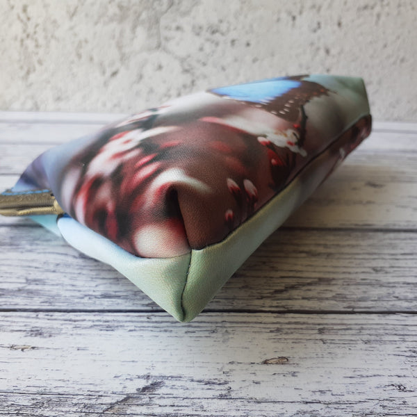 Blue Butterfly and Blossom Satin 5.5 Inch Clasp Purse Frame Clutch Bag