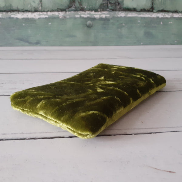Crushed Olive Green Velvet Zip Coin Purse  Pouch