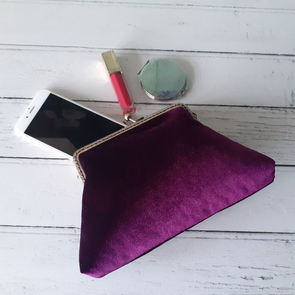 Mulberry Purple Velvet 5.5 Inch Frame Clutch Bag