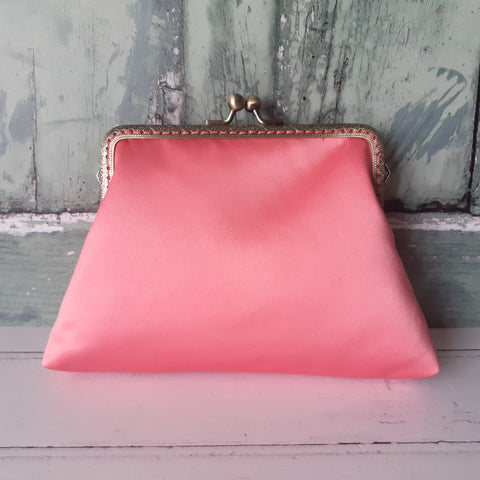 Coral Pink Satin 5.5 Inch Clasp Purse Frame Clutch Bag