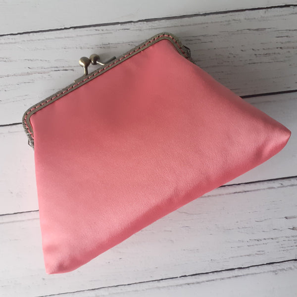 Coral Pink Satin 5.5 Inch Clasp Purse Frame Clutch Bag