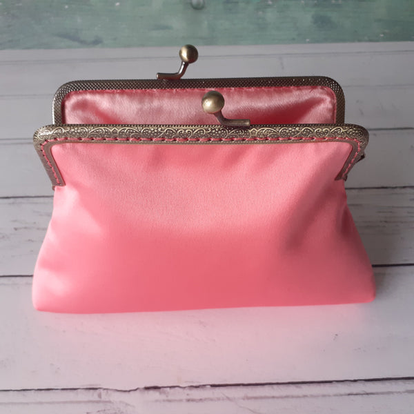 Coral Pink Satin 5.5 Inch Clasp Purse Frame Clutch Bag