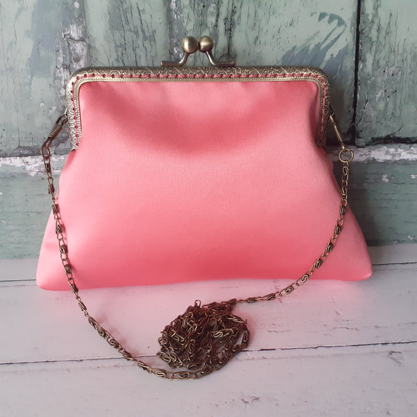 Coral Pink Satin 5.5 Inch Clasp Purse Frame Clutch Bag