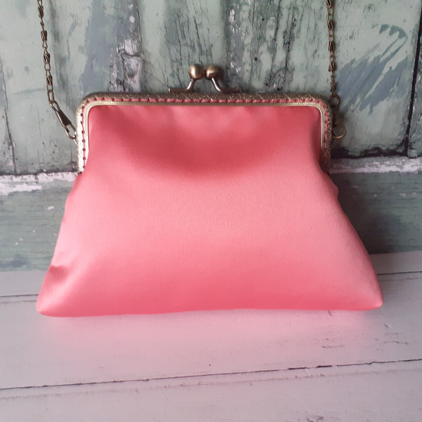 Coral Pink Satin 5.5 Inch Clasp Purse Frame Clutch Bag