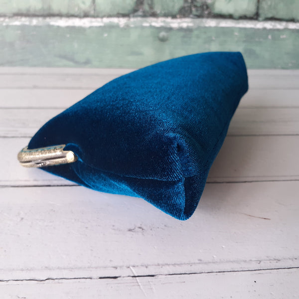 Petrol Blue Velvet 5.5 Inch Clasp Purse Frame Clutch Bag