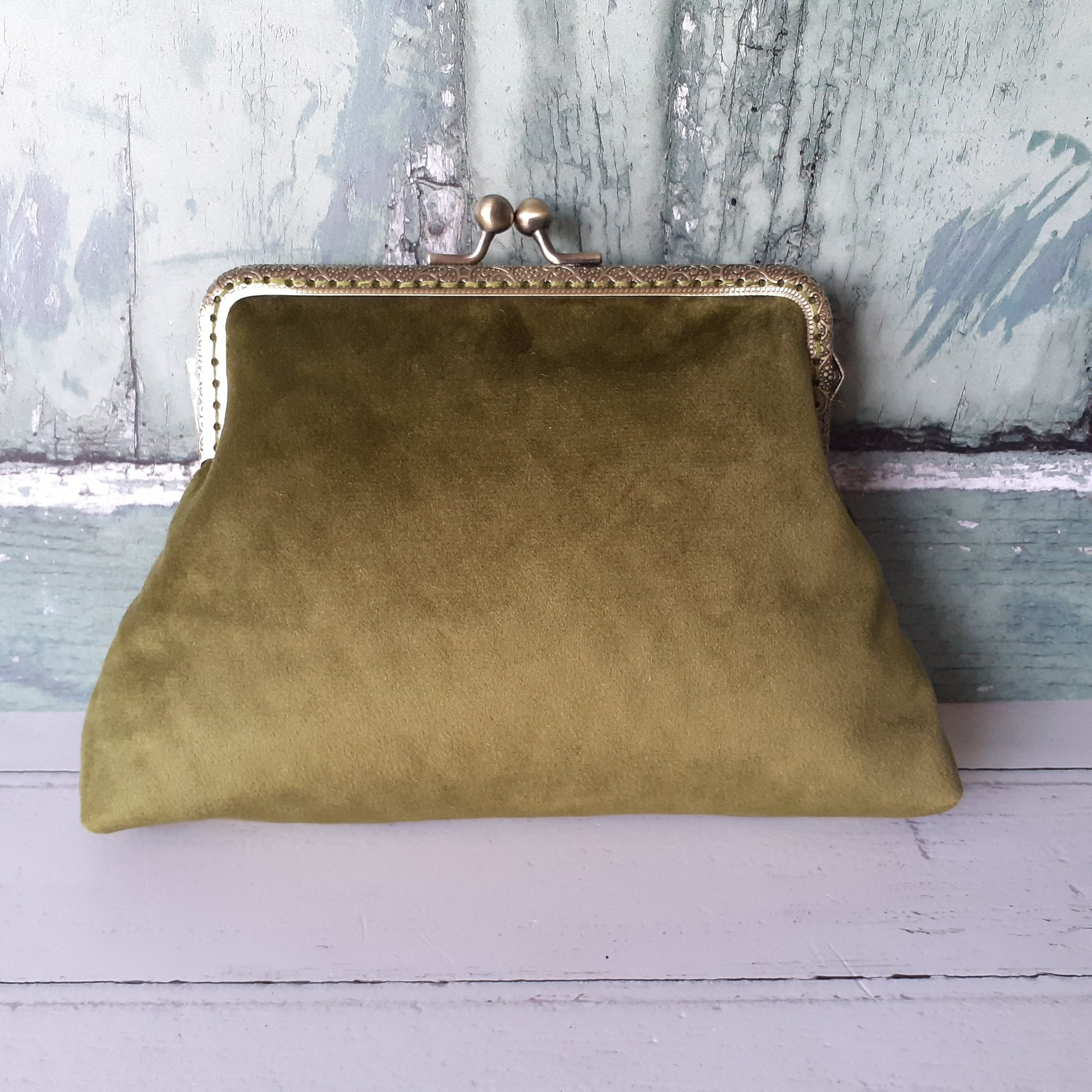Dark Green Satin 5.5 Inch Sew in Clasp Purse Frame Clutch Bag 