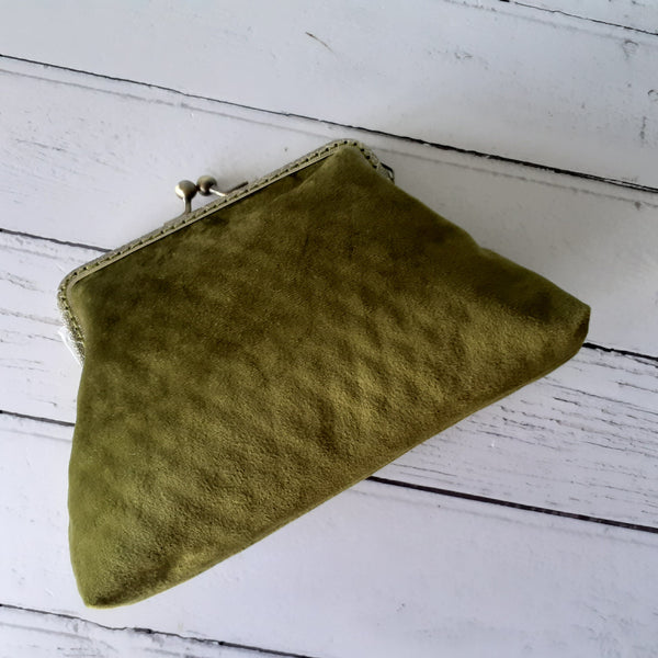 Olive Green Velvet 5.5 Inch Clasp Purse Frame Clutch Bag