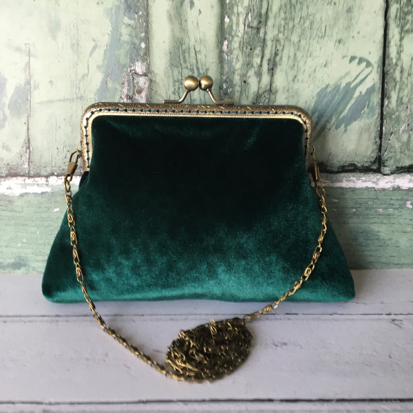Emerald Green Velvet  5.5 Inch Clasp Purse Frame Clutch Bag