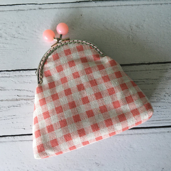 Pink and White Gingham Credit Card Coin Clasp Purse