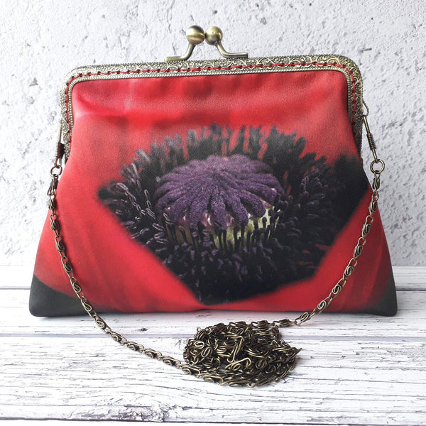 Red Poppy Satin 5.5 Inch Clasp Purse Frame Clutch Bag
