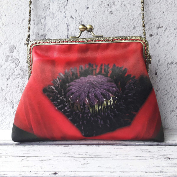 Red Poppy Satin 5.5 Inch Clasp Purse Frame Clutch Bag