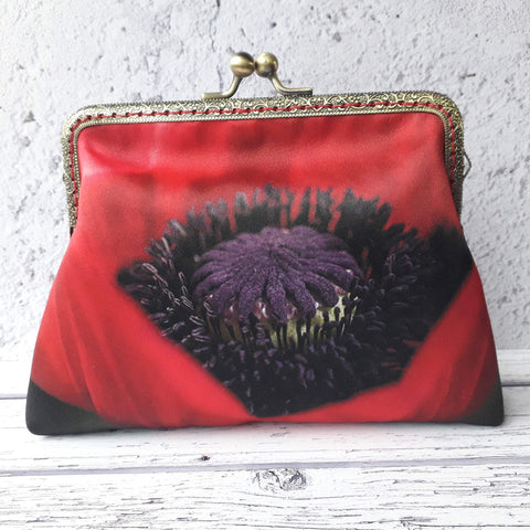 Red Poppy Satin 5.5 Inch Clasp Purse Frame Clutch Bag