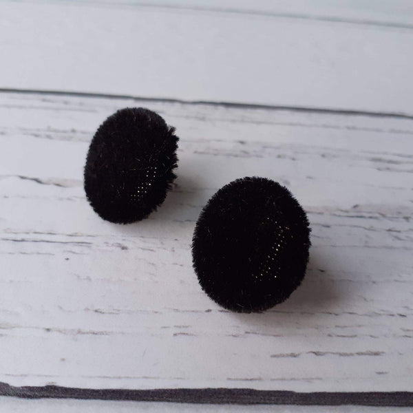 Black Velvet Fabric Button Stainless Steel Scroll Back Stud Earrings