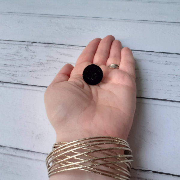 Black Velvet Fabric Button Stainless Steel Scroll Back Stud Earrings