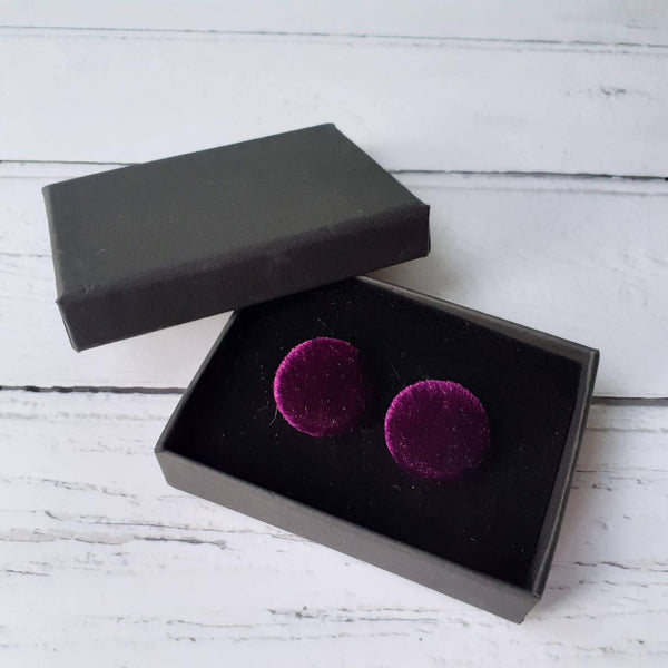 Christmas Red Velvet Fabric Button Stainless Steel Stud Earrings