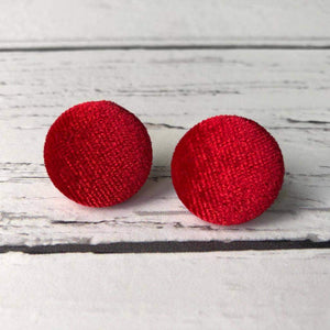 Christmas Red Velvet Fabric Button Stainless Steel Stud Earrings