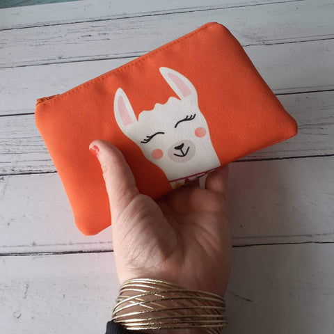 Orange and White Llama Canvas Smaller Zipper Pouch