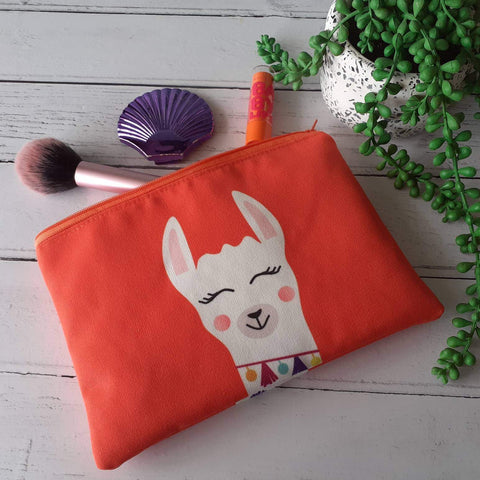 Orange and White Llama Canvas Larger Zipper Pouch