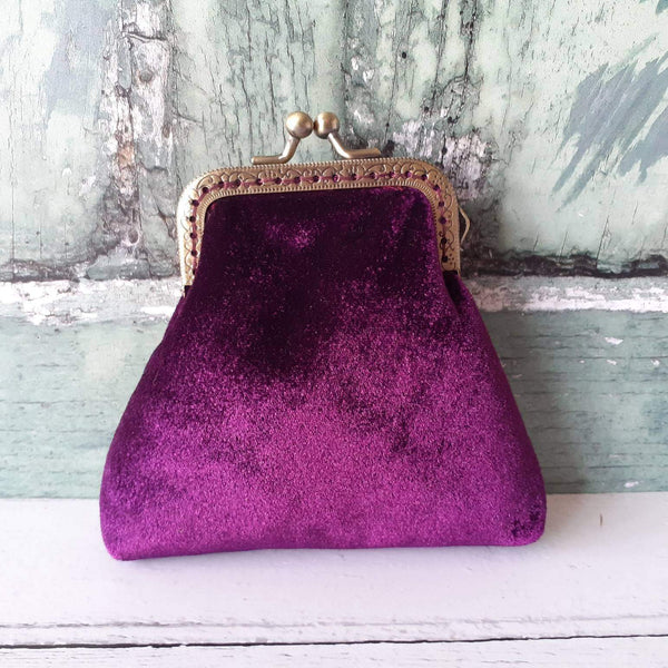 Mulberry Purple Velvet Credit Card Coin Clasp Purse Pouch
