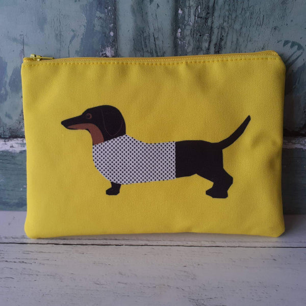 Yellow and Black Dachshund Dog Canvas Larger Zipper Pouch