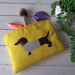 Yellow and Black Dachshund Dog Canvas Larger Zipper Pouch