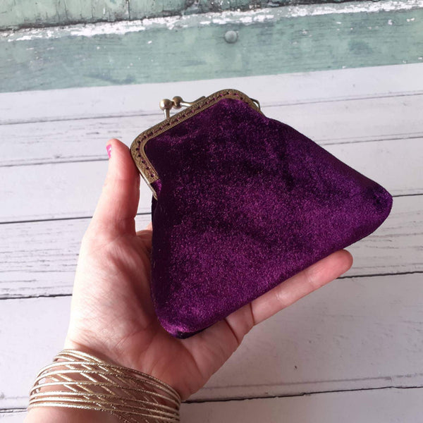 Mulberry Purple Velvet Credit Card Coin Clasp Purse Pouch