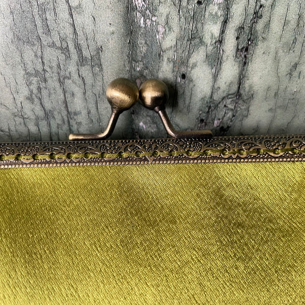 Lime Green Satin 5.5 Inch Clasp Purse Frame Clutch Bag