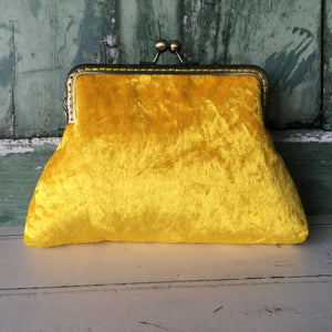 Sunflower Yellow Crushed Velvet 5.5 Inch Bronze Clasp Purse Frame Clutch Bag