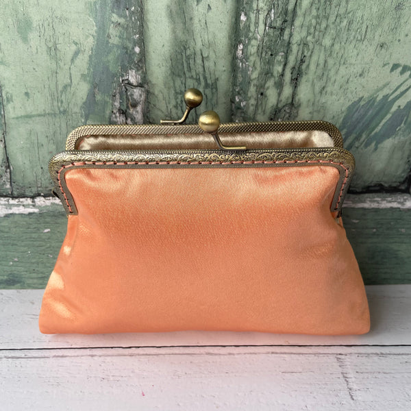 Peachy Orange Satin 5.5 Inch Clasp Purse Frame Clutch Bag
