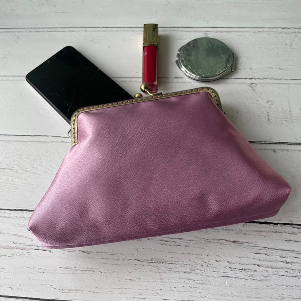 Antique Dusty Pink Satin 5.5 Inch Clasp Purse Frame Clutch Bag