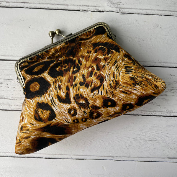 Leopard Chetah Animal Print Satin 5.5 Inch Clasp Purse Frame Clutch Bag