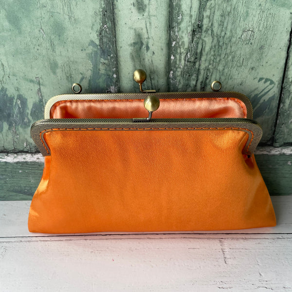 Tangerine Orange Satin 8 Inch Bronze Clasp Purse Frame Clutch Bag