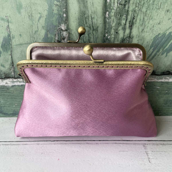 Antique Dusty Pink Satin 5.5 Inch Clasp Purse Frame Clutch Bag