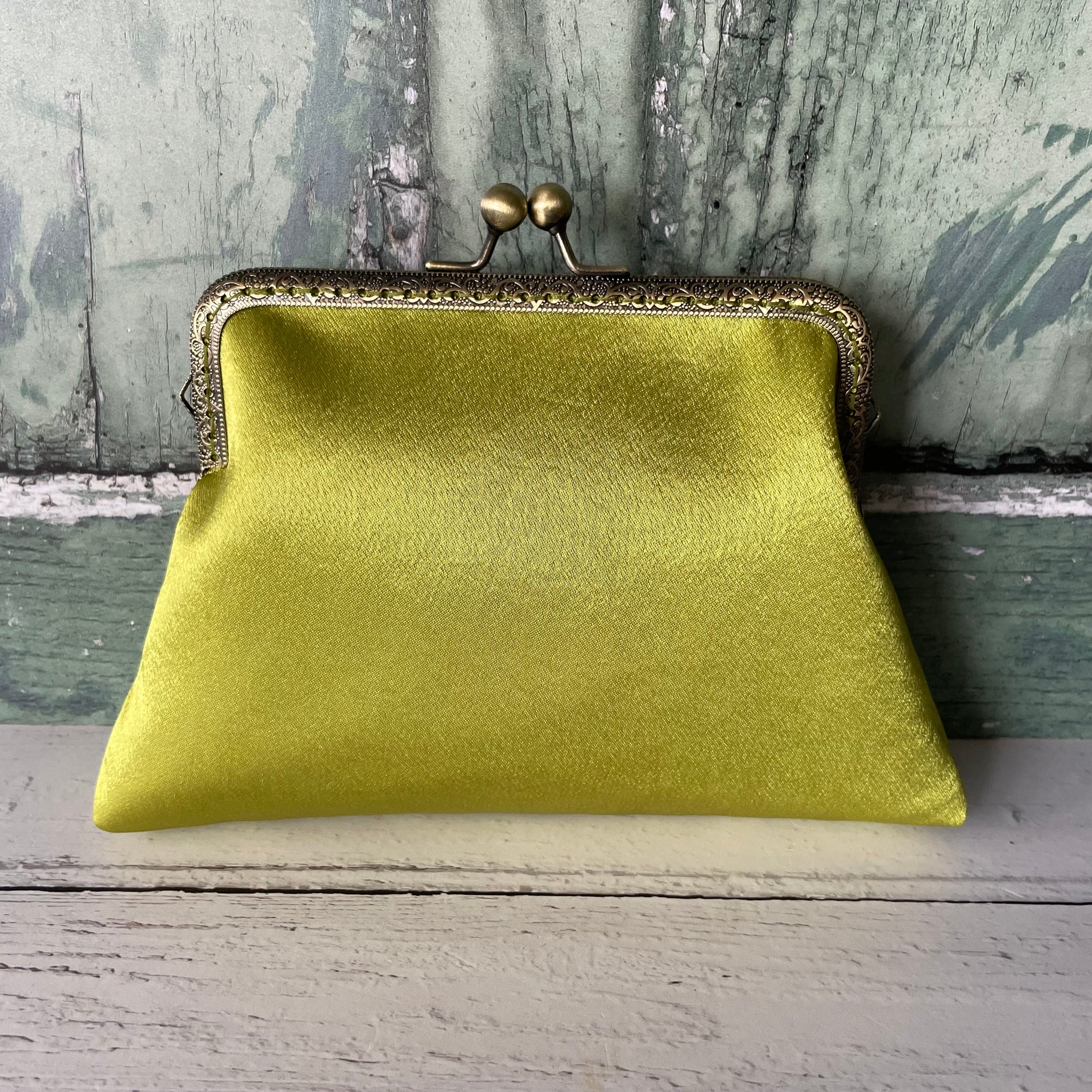 Lime Green Satin 5.5 Inch Clasp Purse Frame Clutch Bag