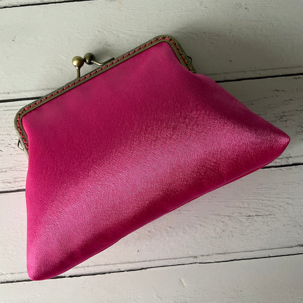 Hot Pink Satin 5.5 Clasp Purse Frame Clutch Bag