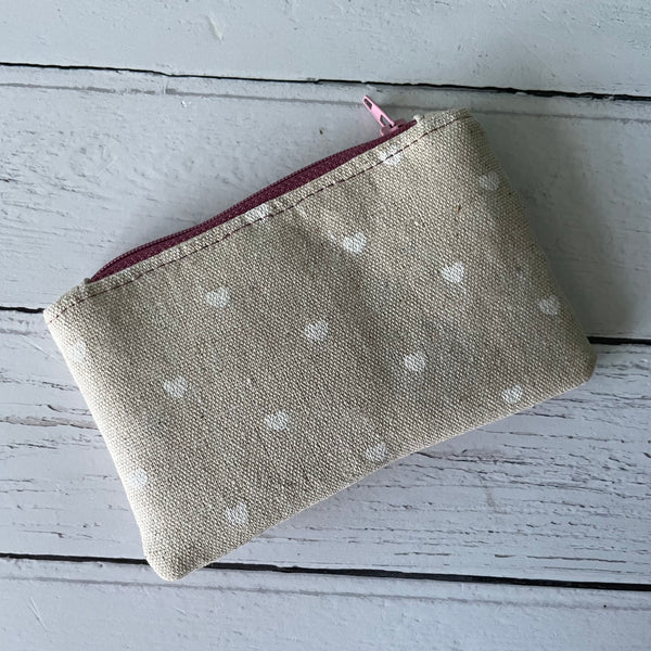 White Hearts Cotton Zip Coin Purse Pouch