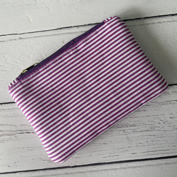 Purple Stripes Cotton Coin Zipper Purse Pouch