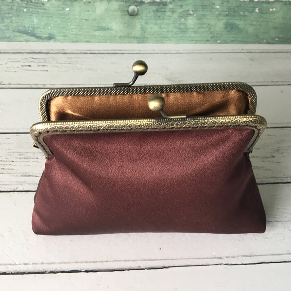 Chocolate Brown Satin 5.5 Inch Clasp Purse Frame Clutch Bag