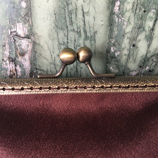 Chocolate Brown Satin 5.5 Inch Clasp Purse Frame Clutch Bag