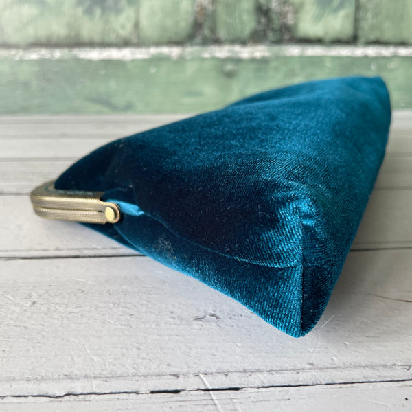 Petrol Blue Velvet 8 Inch Bronze Clasp Purse Frame Clutch Bag