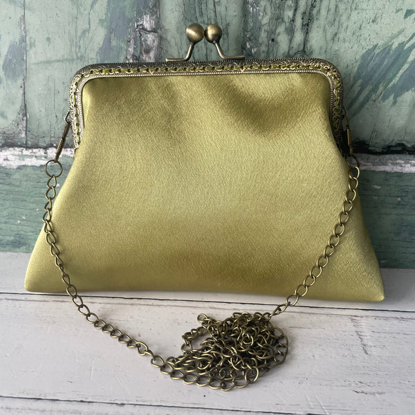 Pistachio Green Satin 5.5 Inch Clasp Purse Frame Clutch Bag