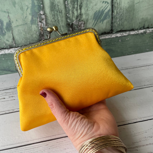 Golden Yellow Satin 5.5 Inch Clasp Purse Frame Clutch Bag